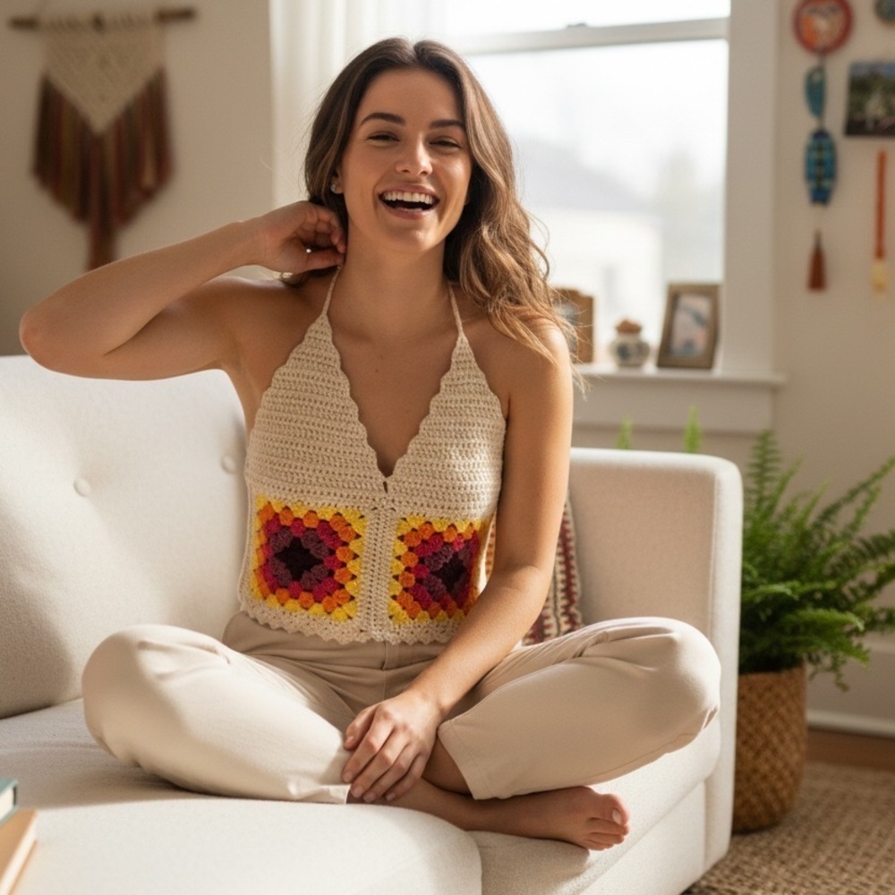 Handmade crochet grannysquare tank top size S